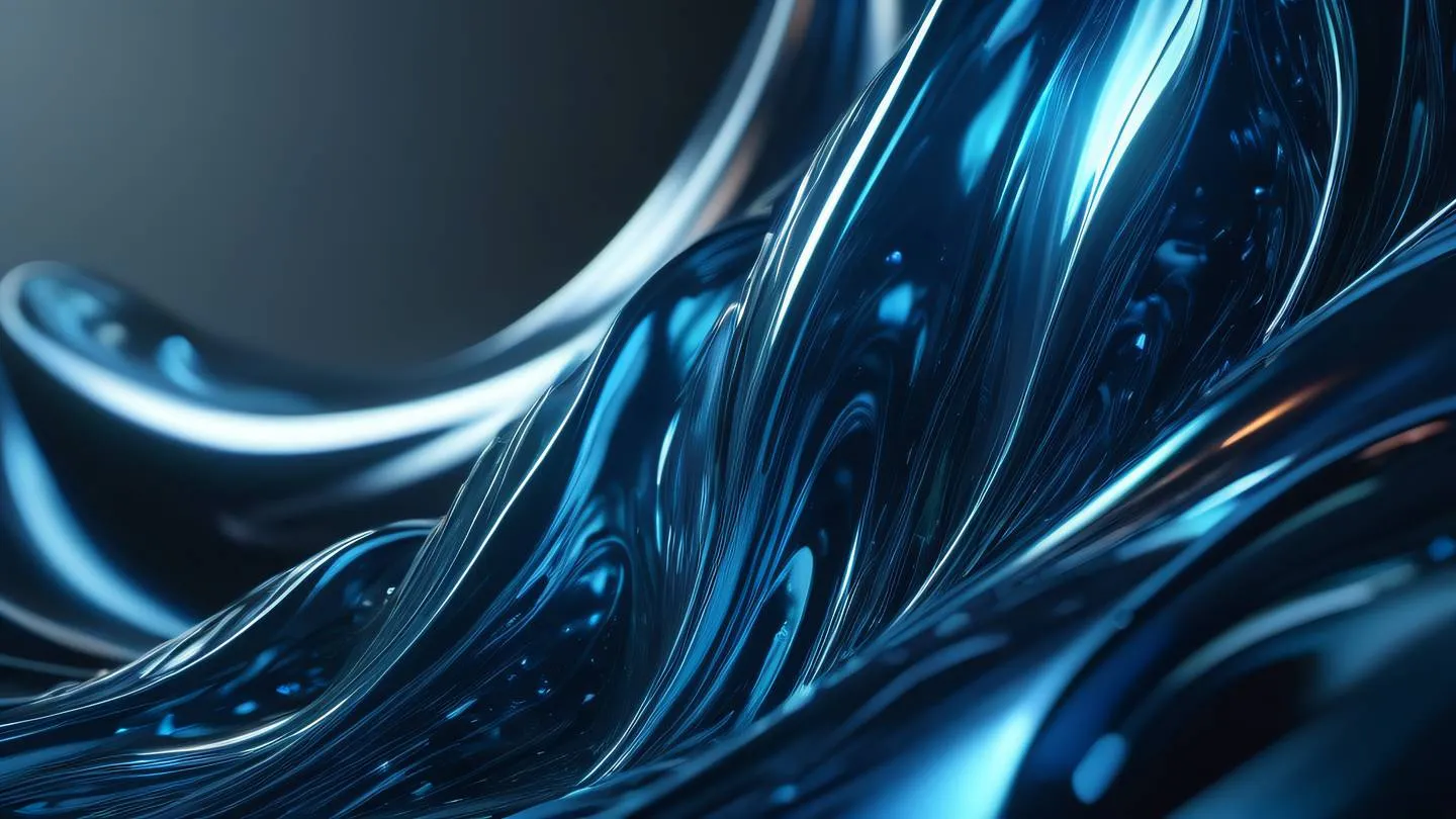 Organic flowing forms suggesting growth and transformation rendered in iridescent metallic tones and sapphire blue captured from a dramatic low angle perspective high-quality ultra-realistic cinematic 8K UHD high resolution sharp and detail