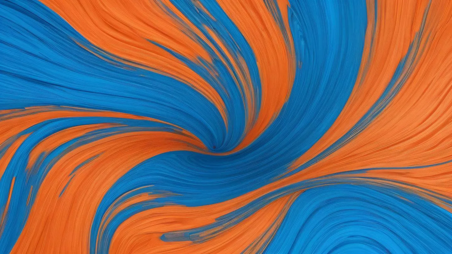 Brush stroke texture with organic flowing patterns salmon-orange and bright blue colors intertwining captured from a dutch angle perspective high-quality ultra-realistic cinematic 8K UHD high resolution sharp and detail