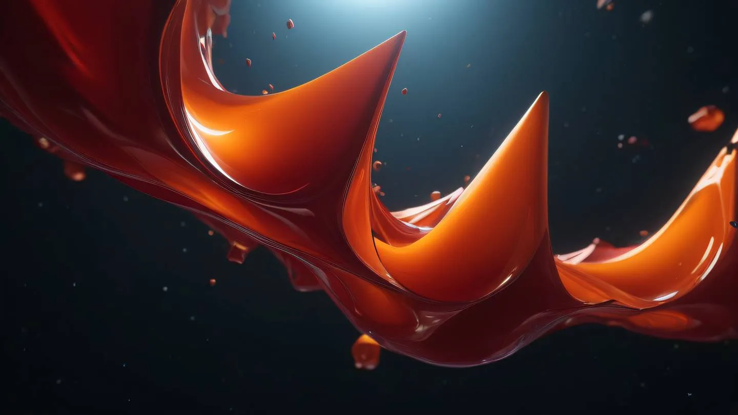 Abstract fluid motion of geometric shapes floating in space featuring bold orange transitioning to blood red captured from a low-angle perspective with dramatic lighting high-quality ultra-realistic cinematic 8K UHD high resolution sharp and detail