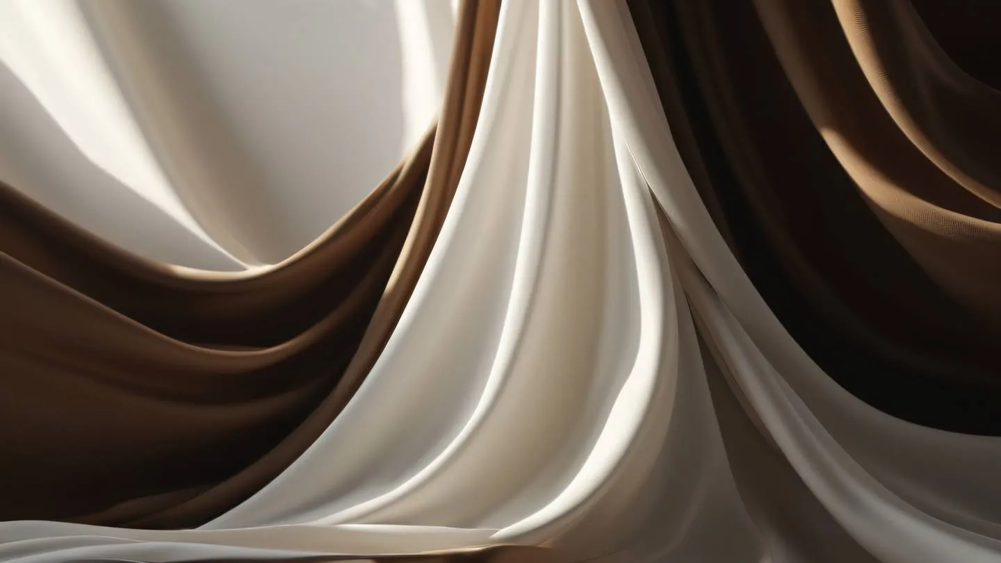 Abstract composition of flowing fabric in wind crisp whites and deep earth tones natural sunlight creating dramatic shadows shot from side angle with medium format camera high-quality ultra-realistic cinematic 8K UHD high resolution sharp and detail