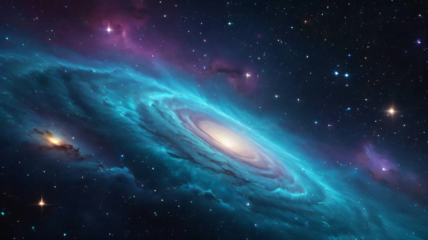 A serene cosmic landscape with vibrant nebulas and star clusters featuring swirling patterns of turquoise purple and gold against a deep space background high-quality ultra-realistic cinematic 8K UHD high resolution sharp and detail