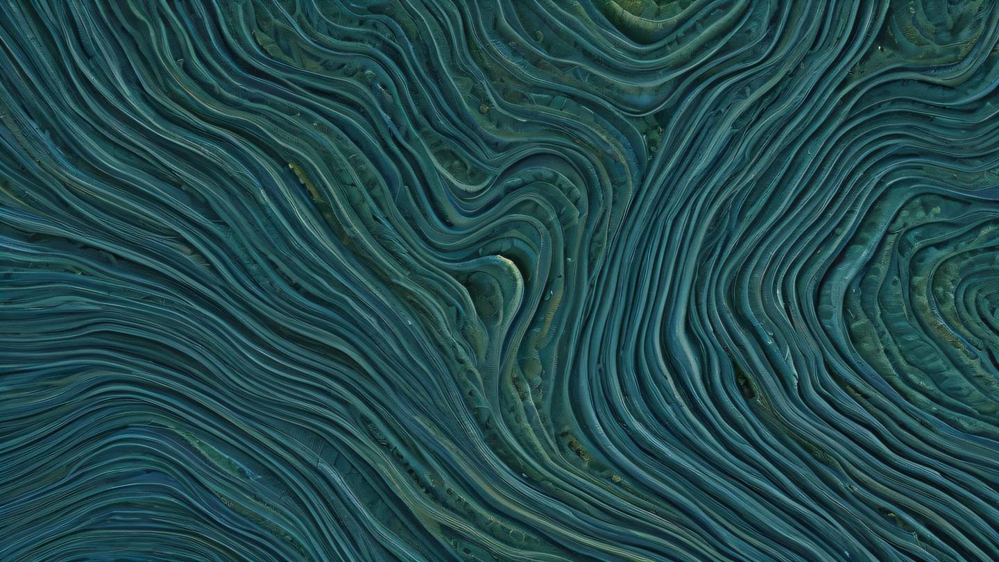 Abstract flowing lines representing data structures and type systems featuring stone blue and seaweed colors intertwining in organic patterns captured from a top-down perspective high-quality ultra-realistic cinematic 8K UHD high resolution sharp and detail