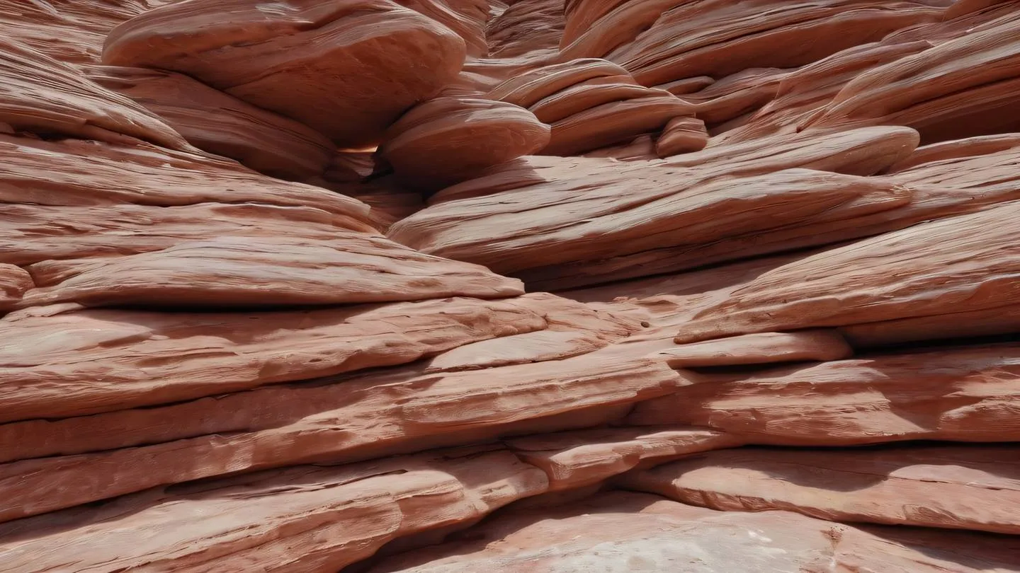 Geometric stone formations with natural textures and layers showcasing strength and structure. Color palette: Perfect red ochre and off-white with subtle gradients. Camera angle: Close-up macro shot highlighting texture details ultra-realistic cinematic 8K UHD high resolution sharp and detail