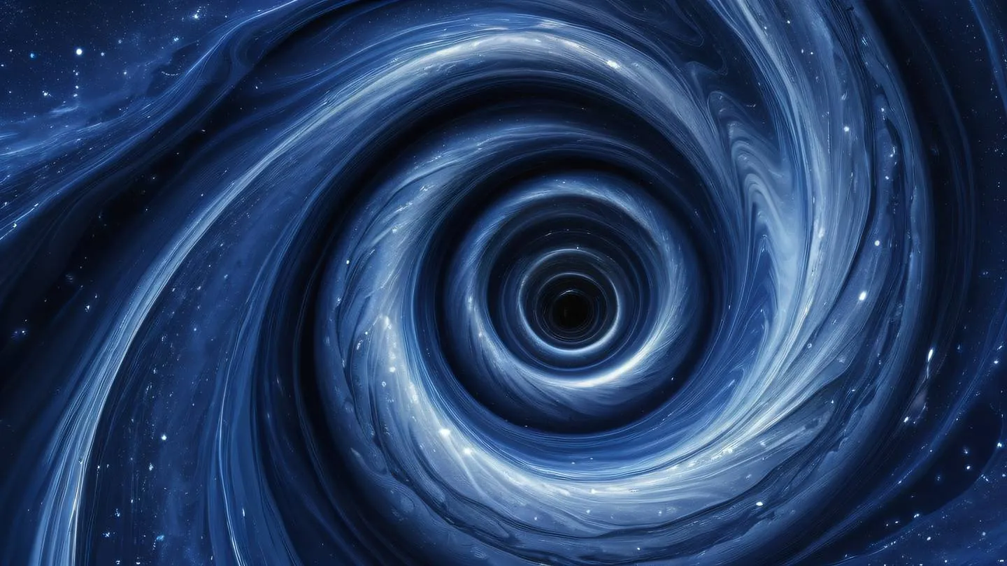 A cosmic abstract swirl featuring flowing streams of bright indigo and silver captured from a top-down perspective depicting the vastness of space with elegant curves and patterns high-quality ultra-realistic cinematic 8K UHD high resolution sharp and detail