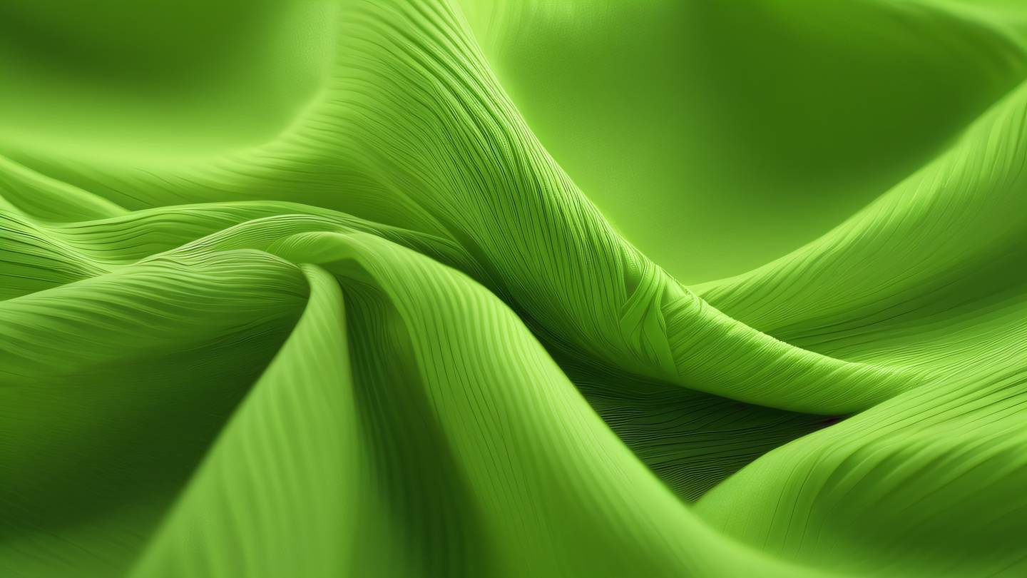 Smooth flowing fabric texture with interweaving patterns fluorescent green and lime colors creating dynamic movement high-quality ultra-realistic cinematic 8K UHD high resolution sharp and detail macro close-up shot