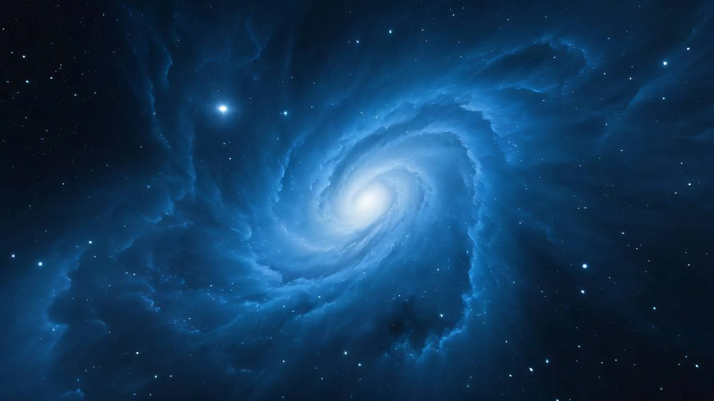 Celestial nebula patterns with swirling cosmic clouds dominated by bright electric blue and white tones captured from an immersive frontal perspective high-quality ultra-realistic cinematic 8K UHD high resolution sharp and detail