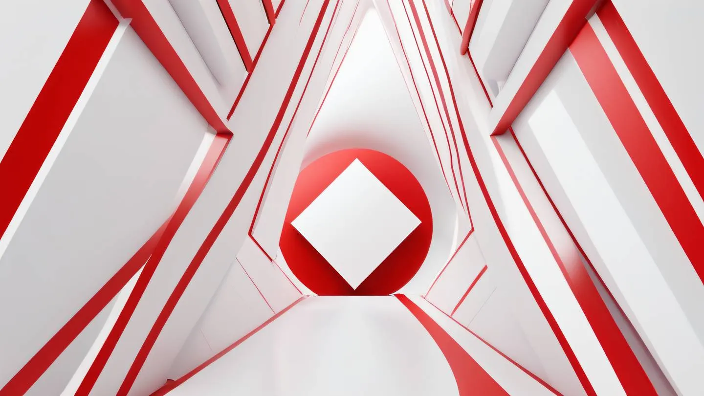 A minimalist abstract composition featuring clean lines and geometric patterns in bright red and white colors with dynamic movement and flow captured from a straight-on perspective with symmetric composition high-quality ultra-realistic cinematic 8K UHD high resolution sharp and detail