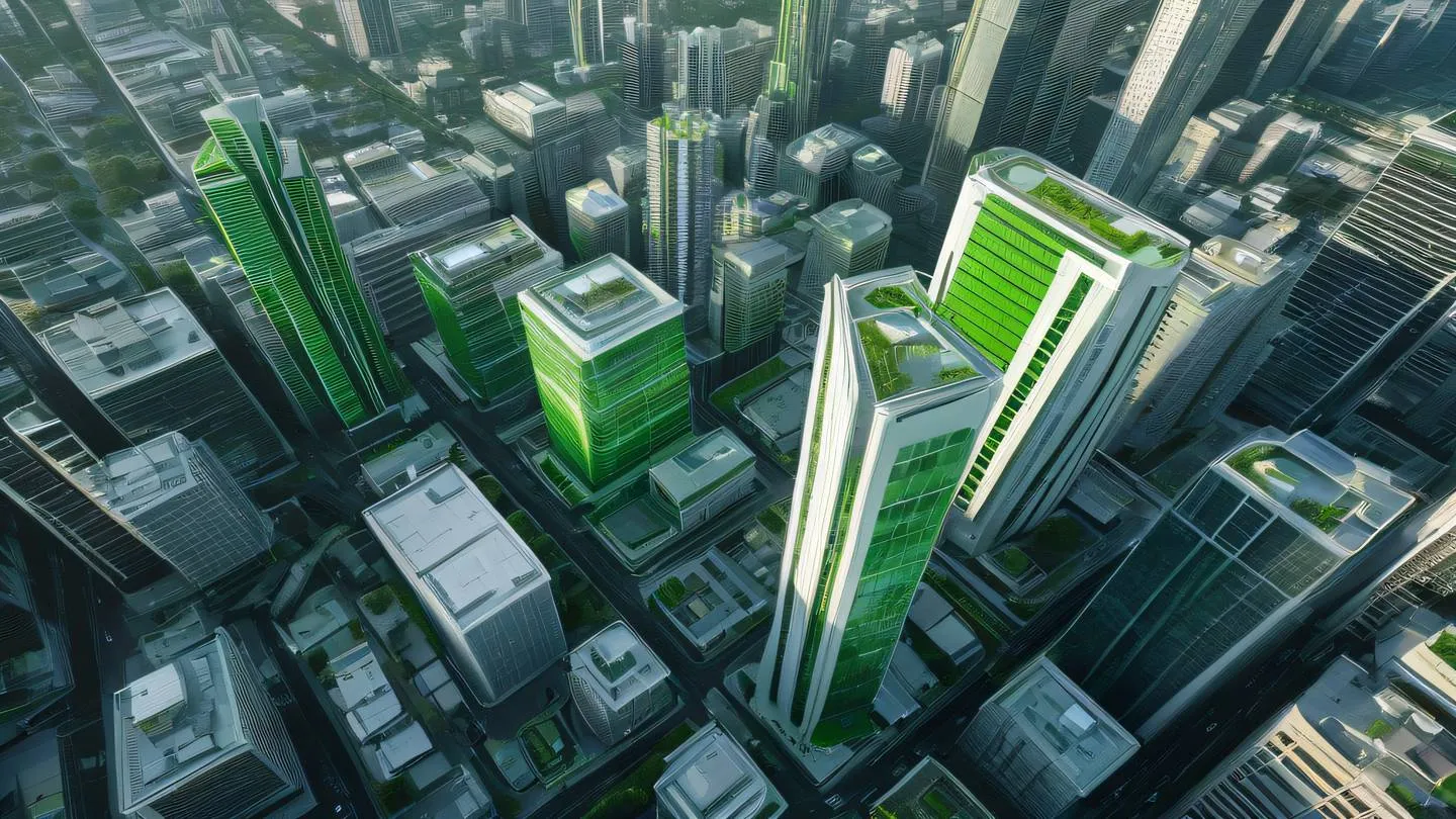 Modern geometric cityscape with clean lines and sharp angles featuring gradient of bright green and white tones capturing the essence of structured data flow diagonal camera angle for dynamic composition high-quality ultra-realistic cinematic 8K UHD high resolution sharp and detail