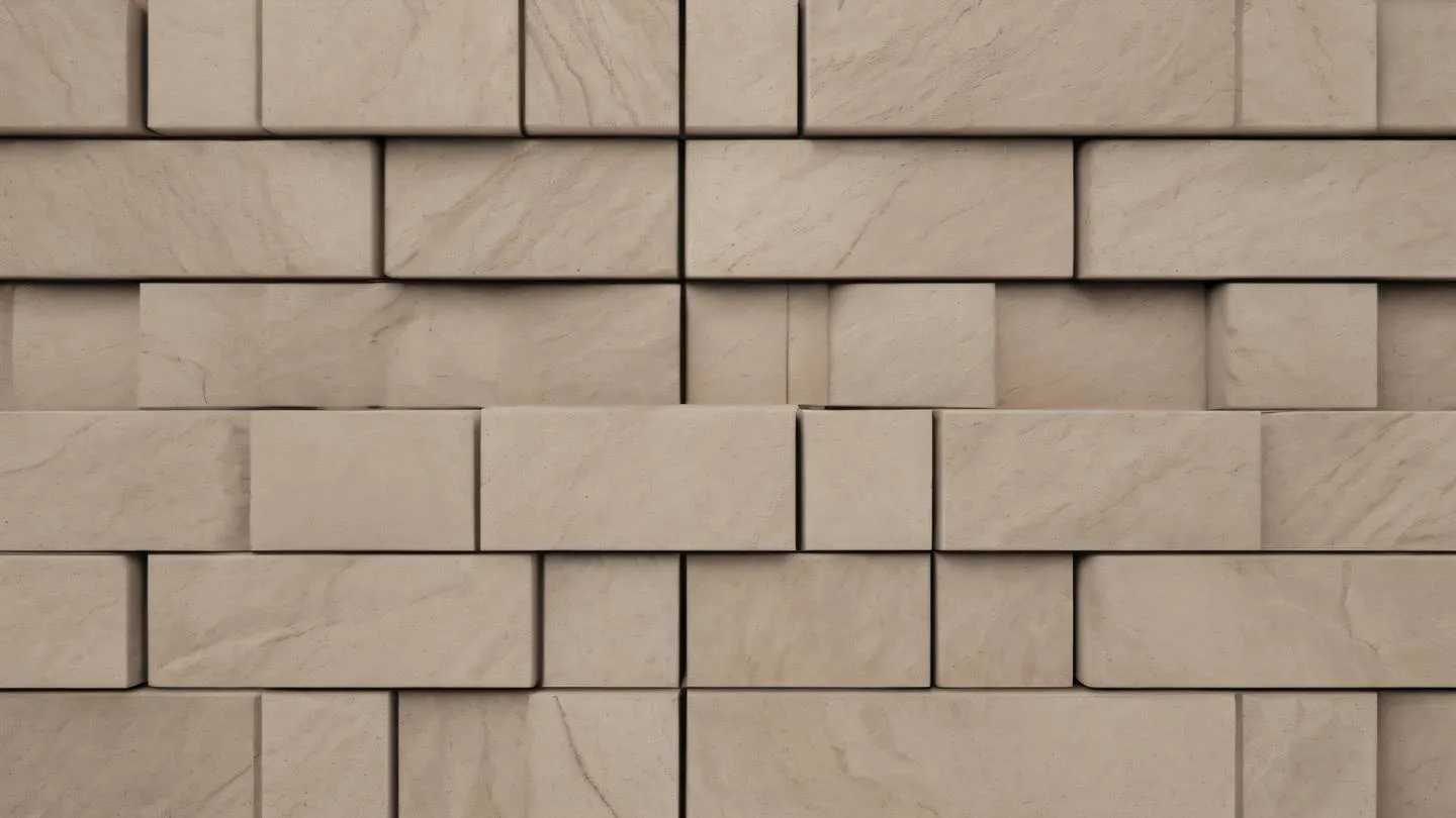 A series of interlocking clean geometric shapes forming an abstract pattern rendered in natural stone textures and warm neutral tones photographed from a straight-on perspective high-quality ultra-realistic cinematic 8K UHD high resolution sharp and detail