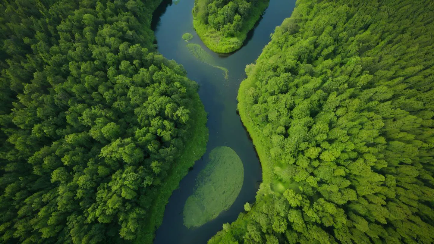 Aerial view of a winding river delta branching into multiple streams through a lush lime green landscape captured from a top-down perspective with morning light high-quality ultra-realistic cinematic 8K UHD high resolution sharp and detail