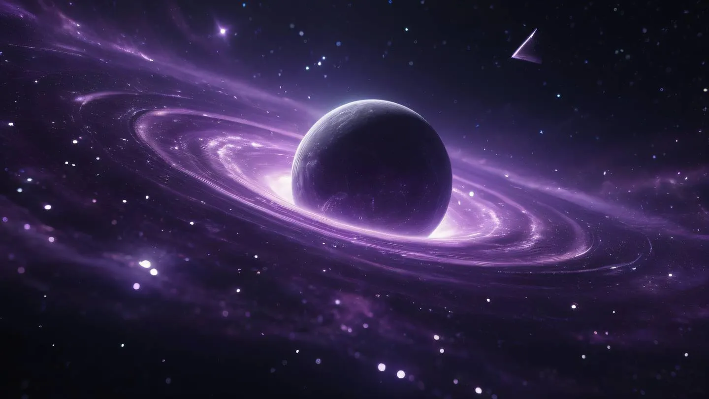 An abstract cosmic scene with floating geometric patterns in black and amethyst colors showing a sense of harmony and balance captured from a straight-on perspective high-quality ultra-realistic cinematic 8K UHD high resolution sharp and detail