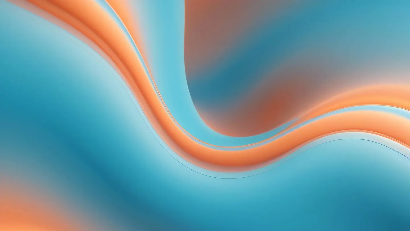 Abstract flowing curves and waves representing seamless integration featuring bright baby blue and salmon-orange gradient colors shot from above with wide angle lens high-quality ultra-realistic cinematic 8K UHD high resolution sharp and detail