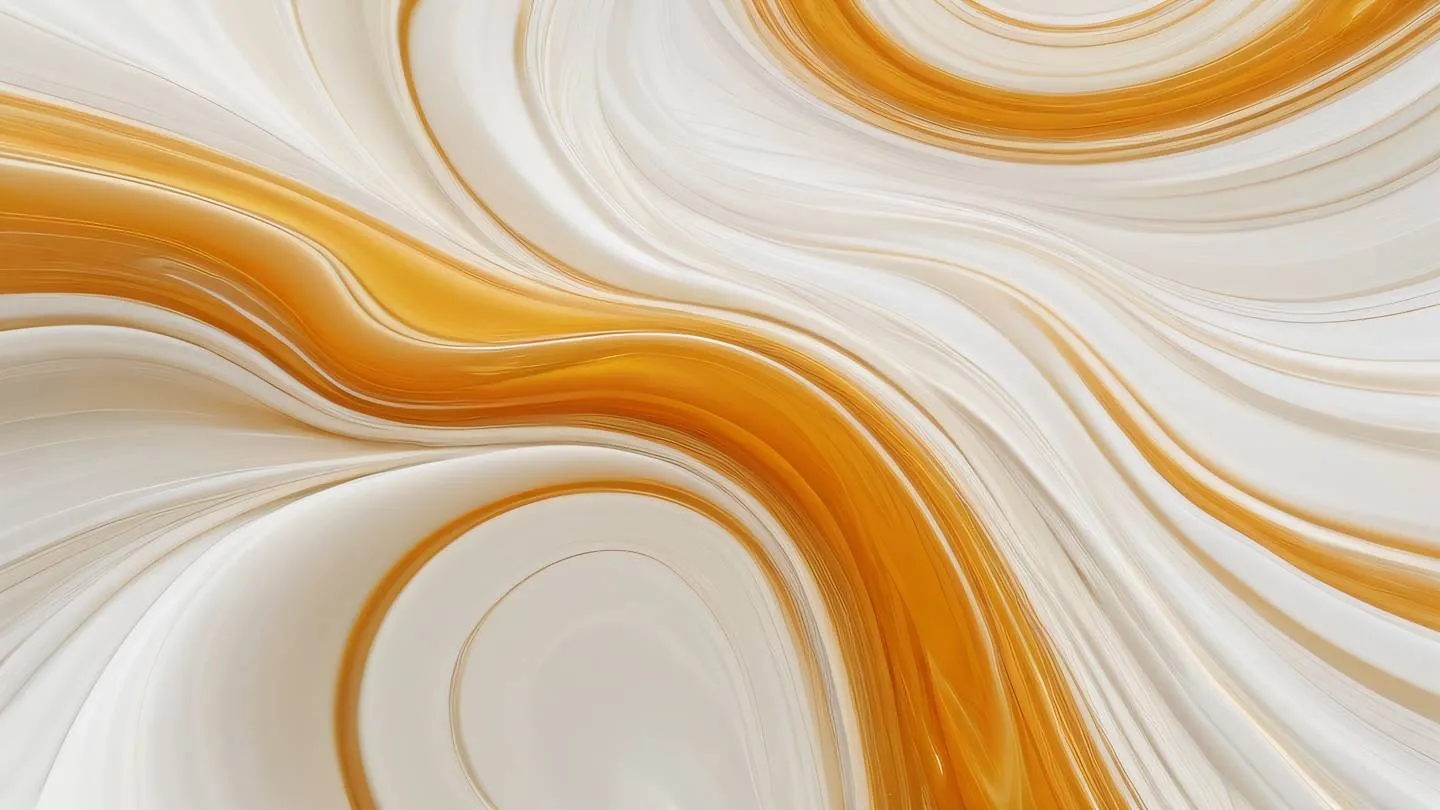 Abstract fluid motion of swirling amber and whisper white colors resembling flowing technology streams captured from above view high-quality ultra-realistic cinematic 8K UHD high resolution sharp and detail