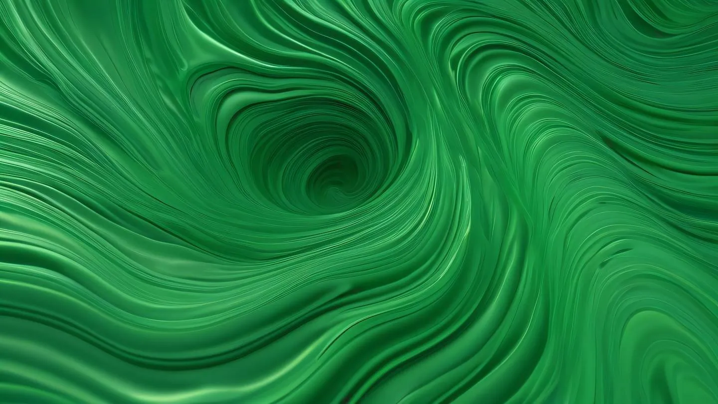 A flowing abstract fluid simulation with dynamic waves and ripples featuring emerald green and lime colors swirling together in a mesmerizing pattern. Shot from directly above aerial view perspective high-quality ultra-realistic cinematic 8K UHD high resolution sharp and detail