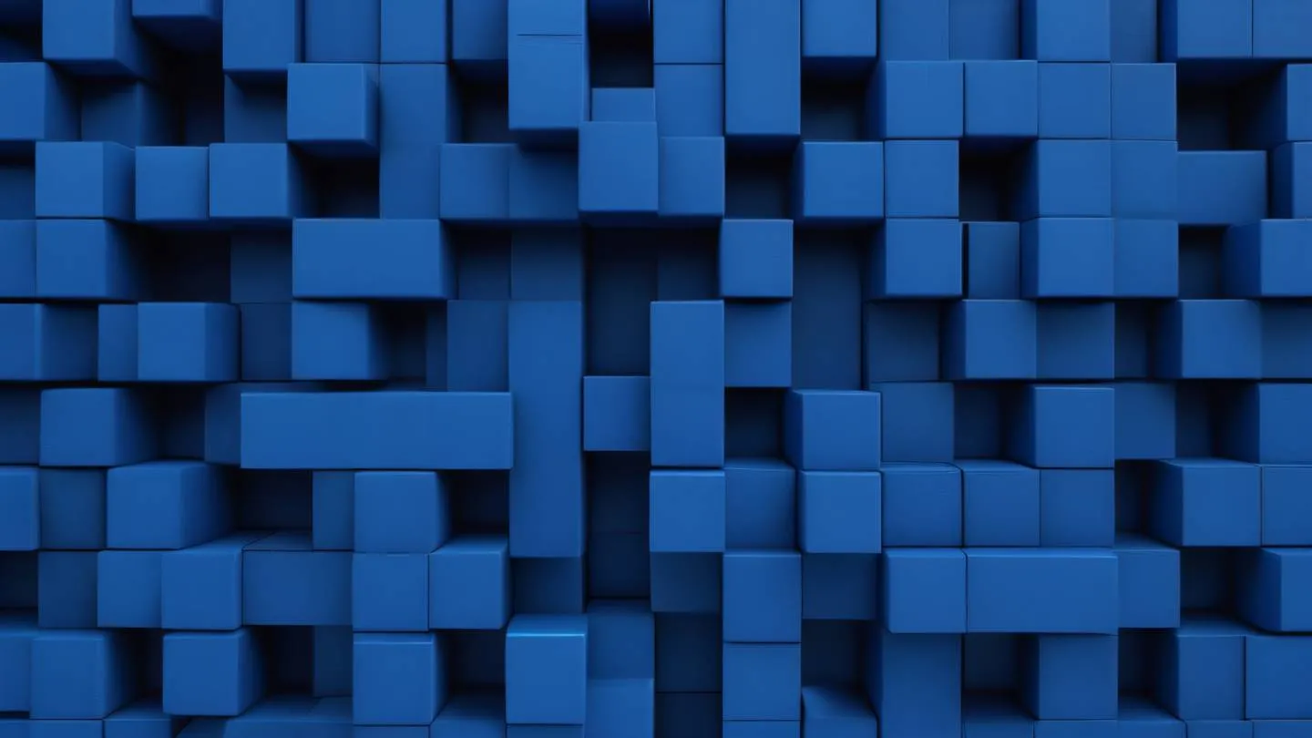 A minimalist geometric pattern representing building blocks and components using indigo and electric blue colors in an abstract composition shot from top-down perspective brush stroke texture high-quality ultra-realistic cinematic 8K UHD high resolution sharp and detail