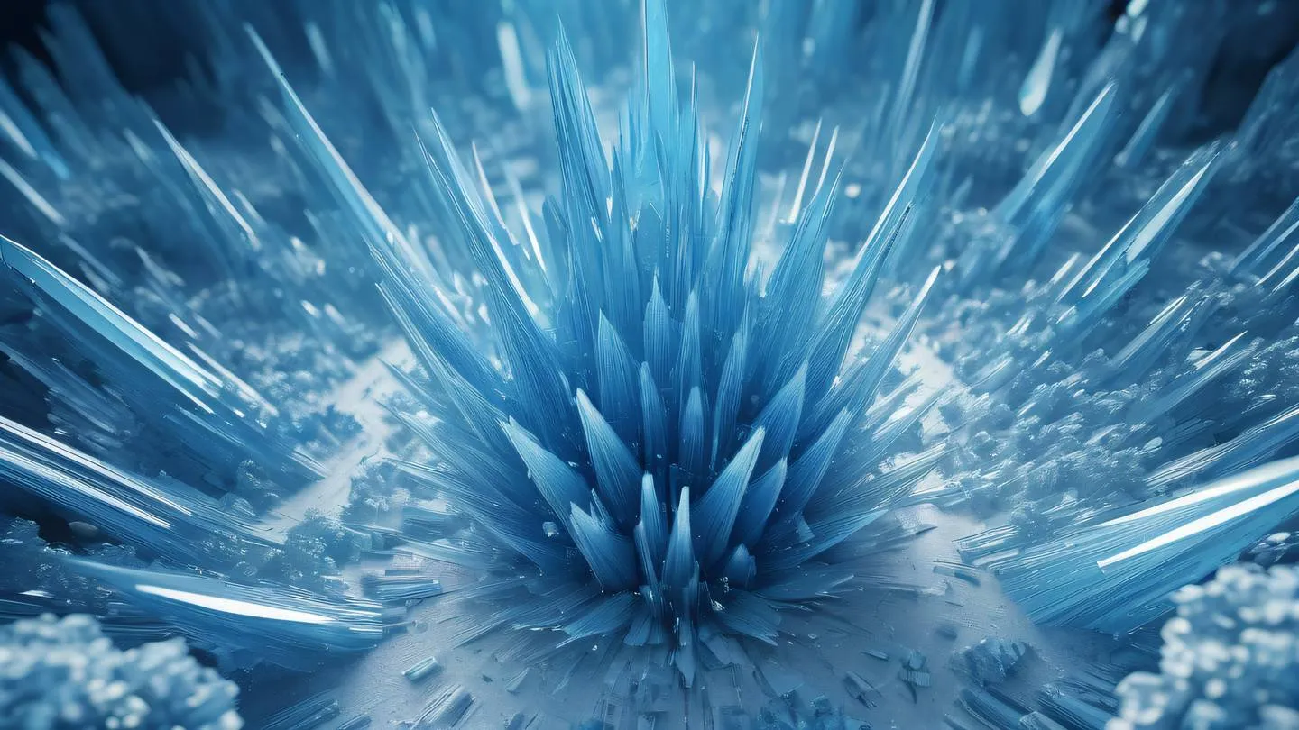 Abstract code architecture visualization with crystal formations in bright electric blue and off-white colors showing layered structures photographed from a birds-eye view high-quality ultra-realistic cinematic 8K UHD high resolution sharp and detail