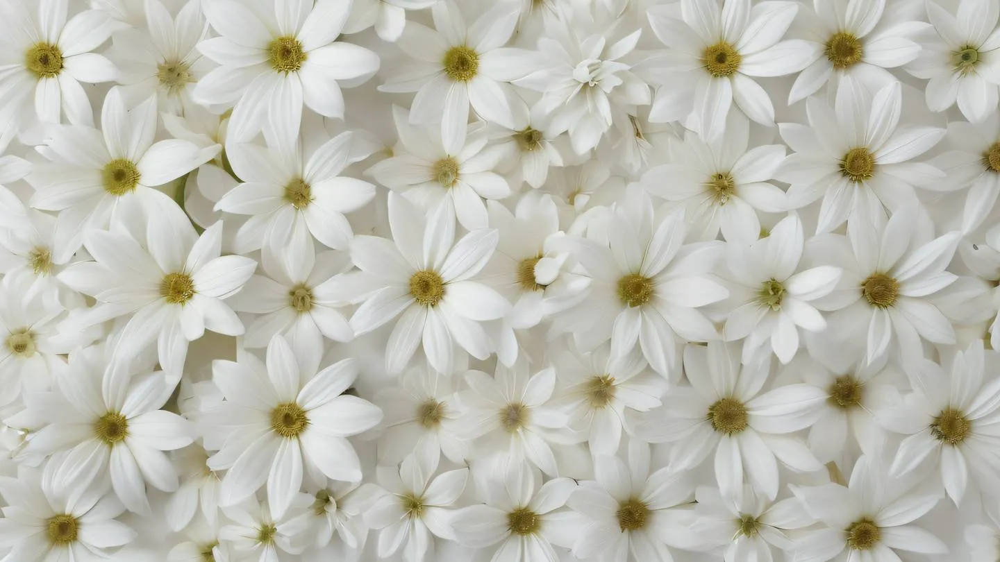 Delicate white flowers with whisper white and rose minimal petals arranged in a geometric pattern creating natural symmetry viewed from directly above high-quality ultra-realistic cinematic 8K UHD high resolution sharp and detail