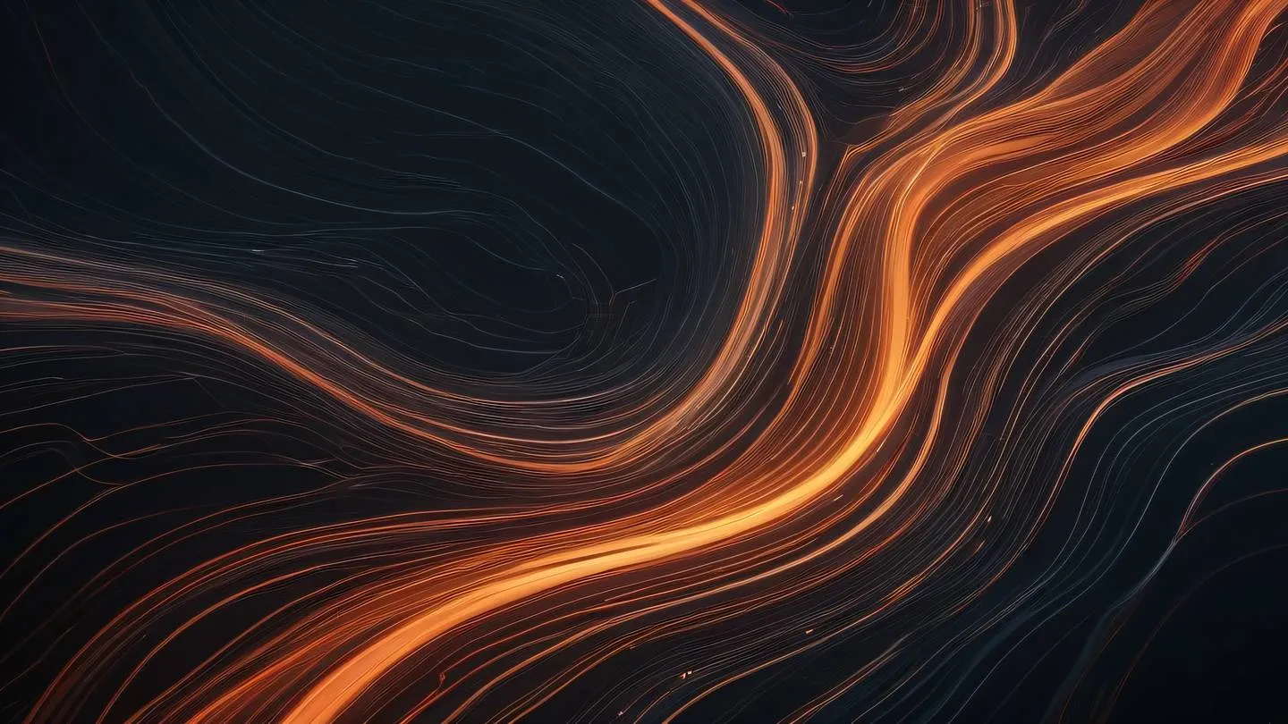 An abstract representation of flowing data streams in salmon-orange and pale colors against a dark background captured from a bird's eye view high-quality ultra-realistic cinematic 8K UHD high resolution sharp and detail