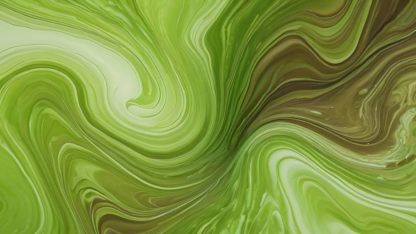 Abstract fluid art representing data flow and state management featuring smooth gradients transitioning between lime green and natural earth tones captured from a top-down perspective with dynamic swirling patterns high-quality ultra-realistic cinematic 8K UHD high resolution sharp and detail