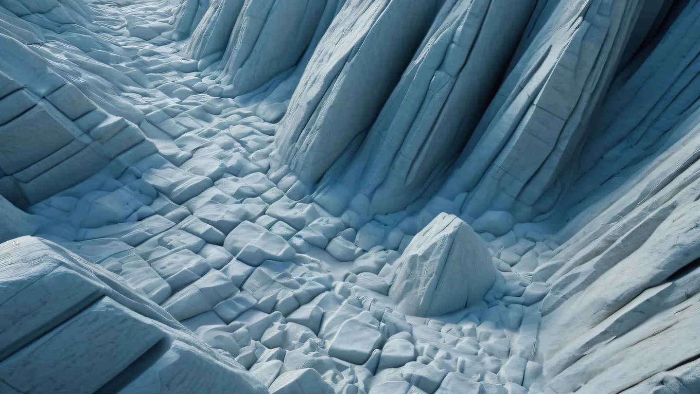 Stone formations in a geometric pattern symbolizing structured data flow featuring light blue and white tones with subtle shadows photographed at a 45-degree angle with dramatic lighting high-quality ultra-realistic cinematic 8K UHD high resolution sharp and detail