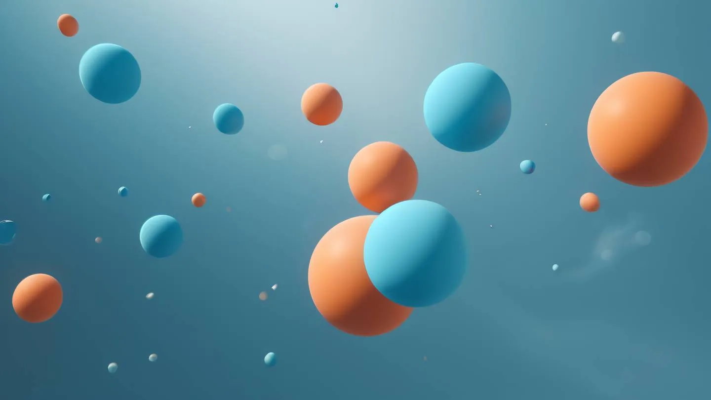 Sleek abstract geometric shapes floating in space with baby blue salmon-orange and peach colors flowing smoothly between elements captured from bird's eye view high-quality ultra-realistic cinematic 8K UHD high resolution sharp and detail