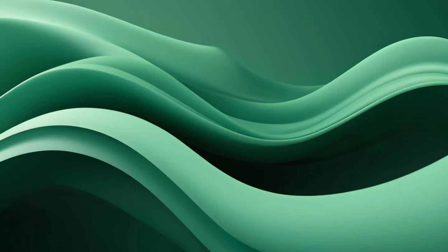 Abstract flowing curves and smooth gradients representing iOS interface elements with sage green and forest green color palette captured from a straight-on perspective high-quality ultra-realistic cinematic 8K UHD high resolution sharp and detail