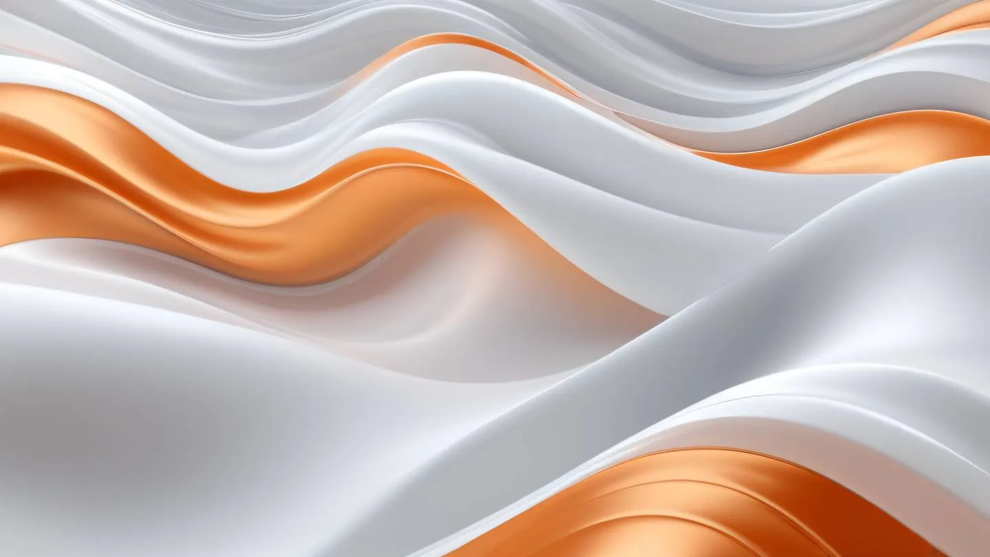 Abstract flowing silver and white waves with gentle orange highlights capturing iOS design aesthetics viewed from above featuring smooth gradients and clean lines high-quality ultra-realistic cinematic 8K UHD high resolution sharp and detail