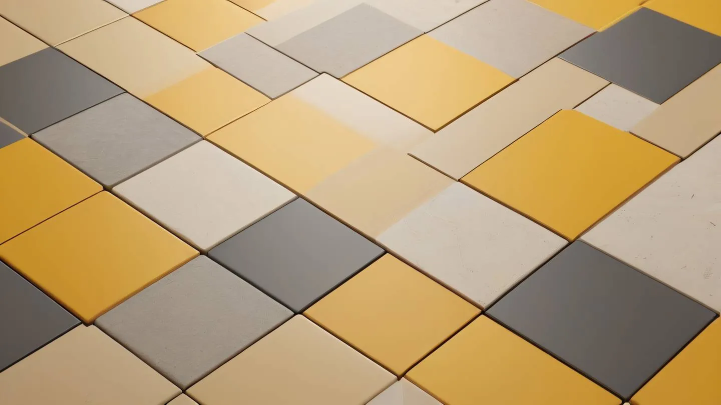 Abstract geometric patterns with clean lines and smooth transitions in butterscotch yellow and stone colors captured from a 45-degree angle representing segmented interface elements high-quality ultra-realistic cinematic 8K UHD high resolution sharp and detailed