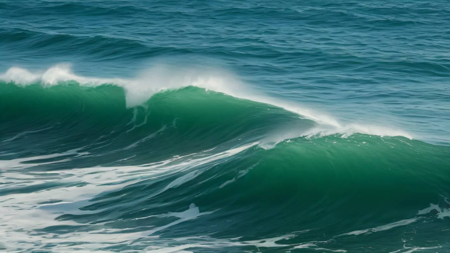 Ocean waves creating natural patterns in bright green and mahogany colors viewed from side angle at 30 degrees high-quality ultra-realistic cinematic 8K UHD high resolution sharp and detail