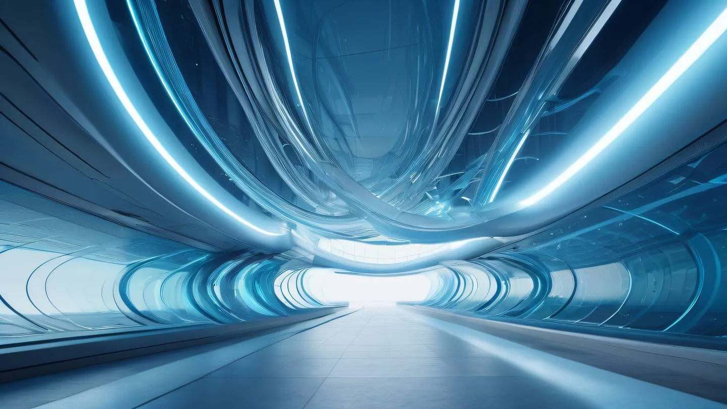 Dynamic flowing curves and ribbons representing smooth data flow and API communication predominant breezeway blue and etched glass colors abstract tech aesthetic low angle dramatic perspective high-quality ultra-realistic cinematic 8K UHD high resolution sharp and detail