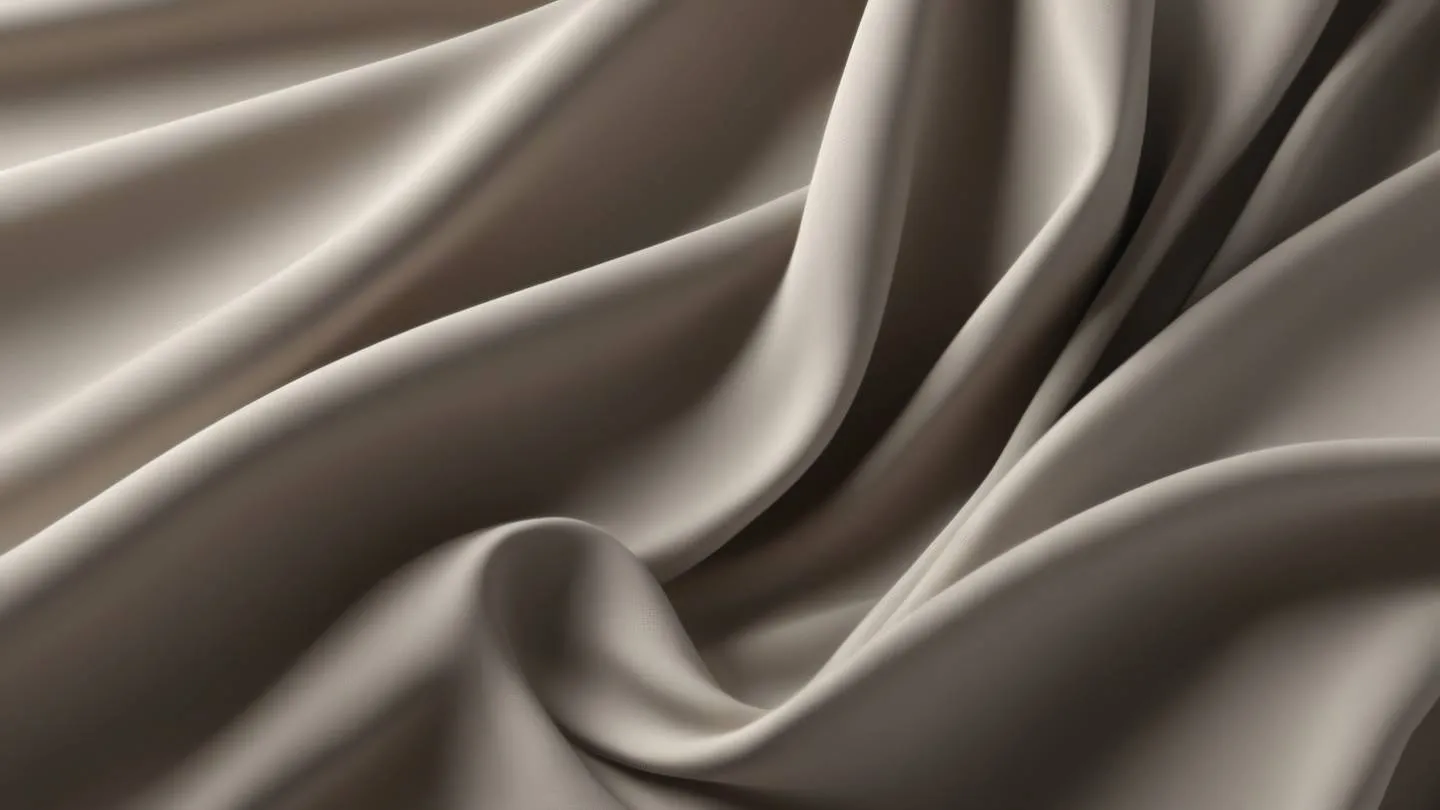 Elegant flowing fabric in bright modern grey and sand tones creating smooth waves and folds against neutral background. Photographed from above with dramatic lighting high-quality ultra-realistic cinematic 8K UHD high resolution sharp and detail