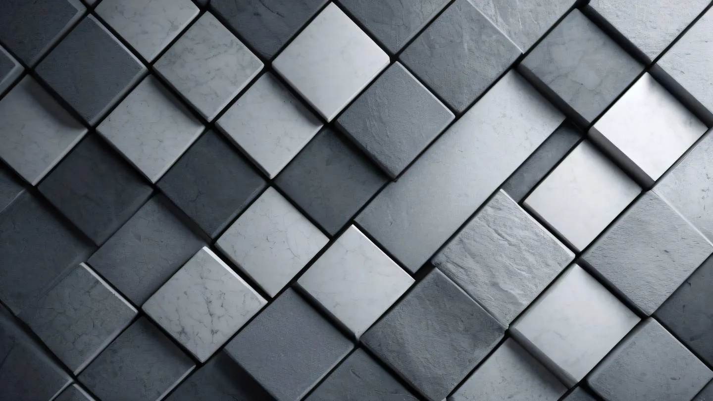 Geometric stone texture patterns forming abstract shield shapes featuring silver and white color gradients shot from a diagonal angle with dramatic lighting high-quality ultra-realistic cinematic 8K UHD high resolution sharp and detail