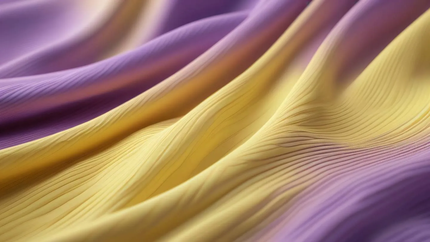 Minimalist fabric texture waves representing data flow with canary yellow and lilac gradient colors photographed from a close-up macro perspective high-quality ultra-realistic cinematic 8K UHD high resolution sharp and detail