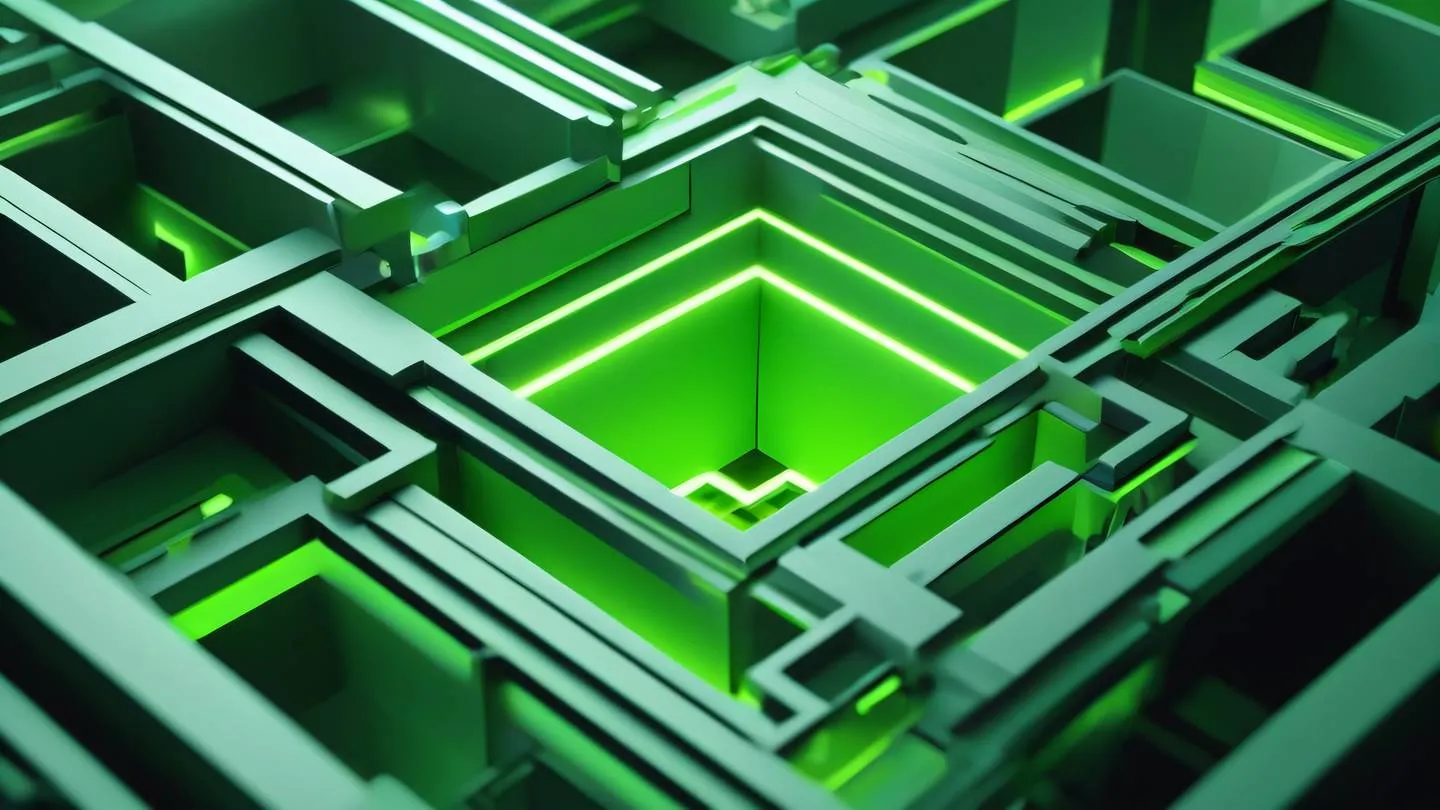 Abstract geometric shapes morphing and transforming with bright neon green and silver color scheme shot from an isometric angle high-quality ultra-realistic cinematic 8K UHD high resolution sharp and detail