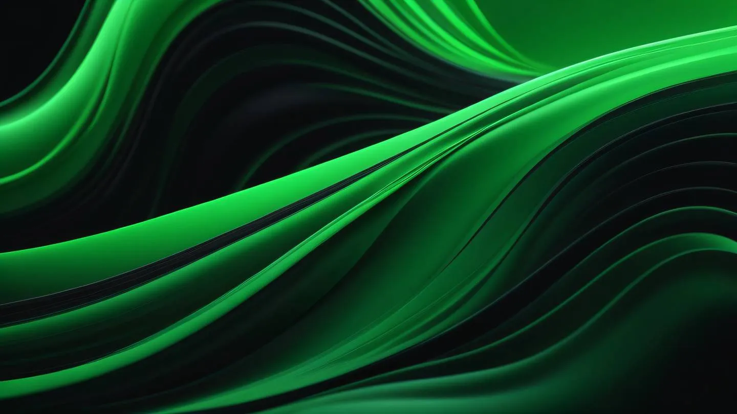 Abstract flowing curves and lines with bright green and black colors creating a dynamic motion effect shot from front view angle high-quality ultra-realistic cinematic 8K UHD high resolution sharp and detail