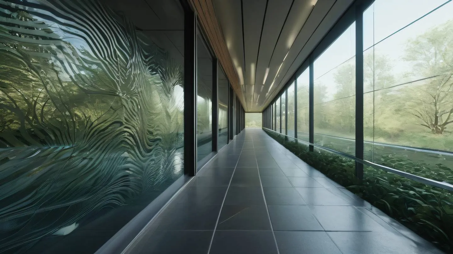 Organic flowing patterns in nature with breezeway and etched glass colors featuring smooth transitions and overlapping shapes shot from a dutch angle perspective high-quality ultra-realistic cinematic 8K UHD high resolution sharp and detail