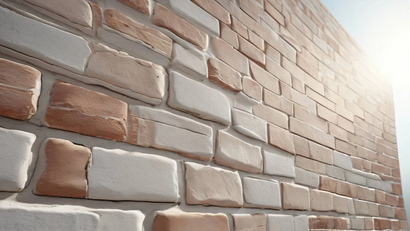 Abstract minimalist composition with sun-washed brick and whisper white colors featuring geometric patterns and natural elements captured from a low angle perspective with dramatic lighting high-quality ultra-realistic cinematic 8K UHD high resolution sharp and detail