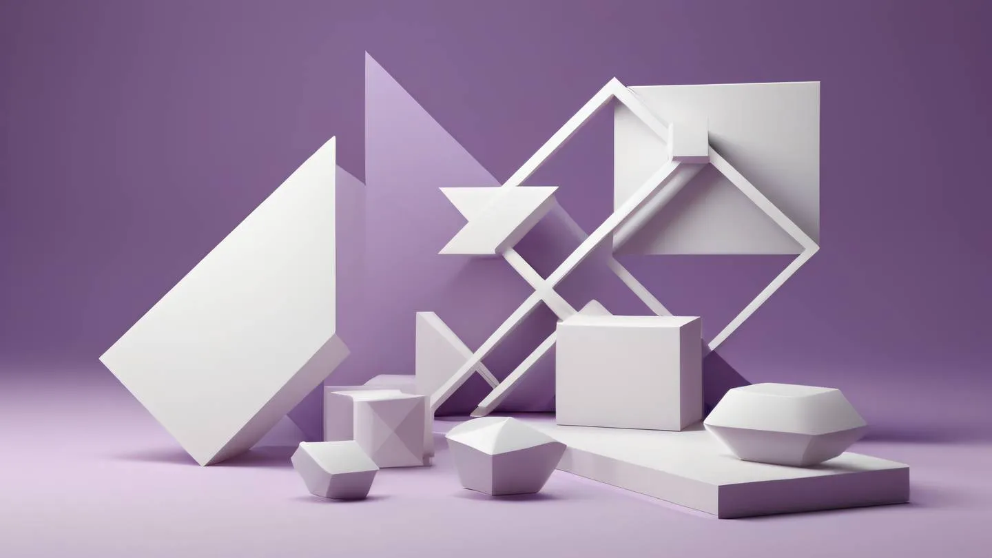 Minimalist abstract composition of floating geometric shapes representing software architecture in grapeseed and whisper white colors captured from a dynamic diagonal angle high-quality ultra-realistic cinematic 8K UHD high resolution sharp and detail