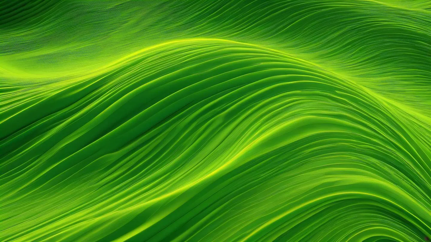 Flowing abstract waves and curves representing continuous cycles and iterations dominated by fluorescent green and warm yellow tones captured from a bird's eye view high-quality ultra-realistic cinematic 8K UHD high resolution sharp and detail