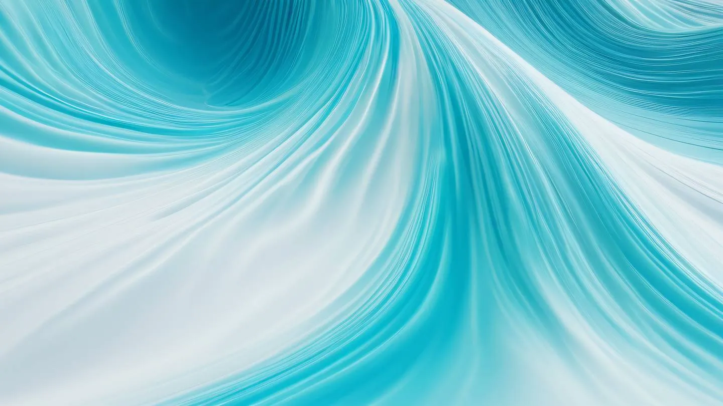 Abstract flowing waves of turquoise and electric blue energy creating dynamic ripples and patterns against a pristine white background shot from directly above high-quality ultra-realistic cinematic 8K UHD high resolution sharp and detail