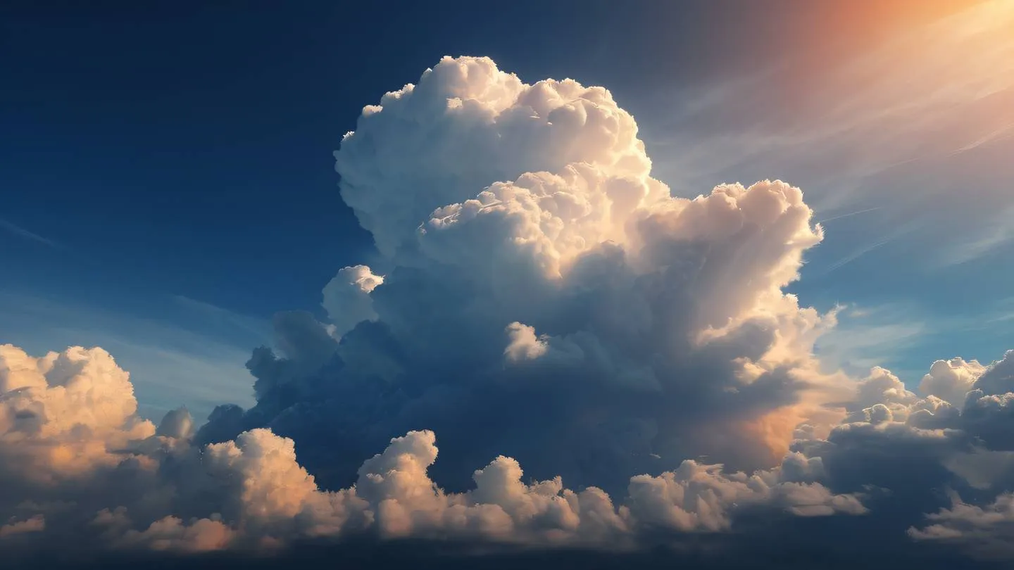 Abstract cloud formations in a dramatic sky with navy blue and bright orange colors mixing naturally photographed from a slight upward angle high-quality ultra-realistic cinematic 8K UHD high resolution sharp and detail