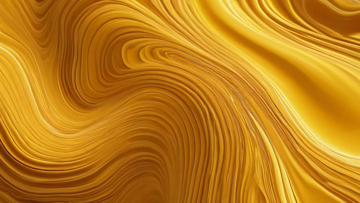 Abstract geometric shapes flowing in a liquid pattern aerial view smooth transitions between yellow and amber tones soft gold ripples high-quality ultra-realistic cinematic 8K UHD high resolution sharp and detail