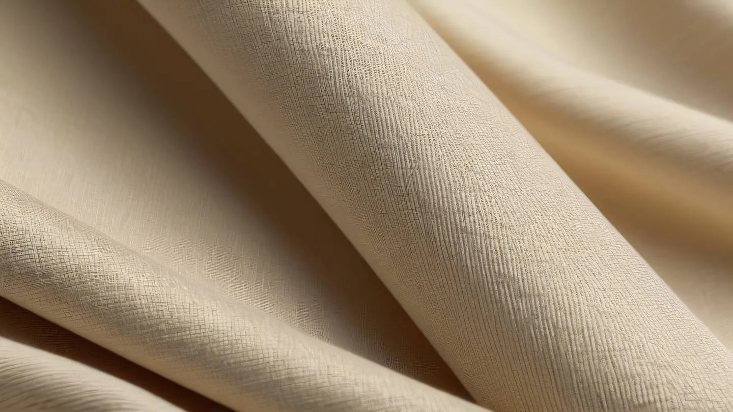 Contemporary abstract fabric texture close-up macro photography shot straight on pale ivory and wheat colors with subtle gradients soft natural lighting high-quality ultra-realistic cinematic 8K UHD high resolution sharp and detail