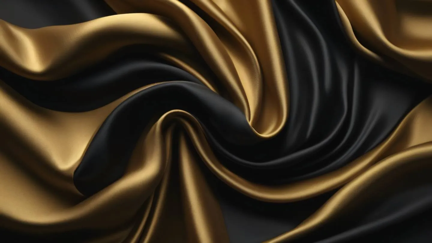 Abstract close-up of flowing fabric with gentle folds and creases in rich gold and deep black tones captured from a top-down perspective high-quality ultra-realistic cinematic 8K UHD high resolution sharp and detail