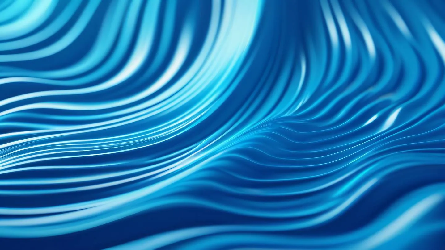 Abstract fluid waves and ripples forming a continuous gradient pattern executed in vibrant neon blue and white suggesting smooth sliding motion and interaction. Captured from a 45-degree angle high-quality ultra-realistic cinematic 8K UHD high resolution sharp and detail