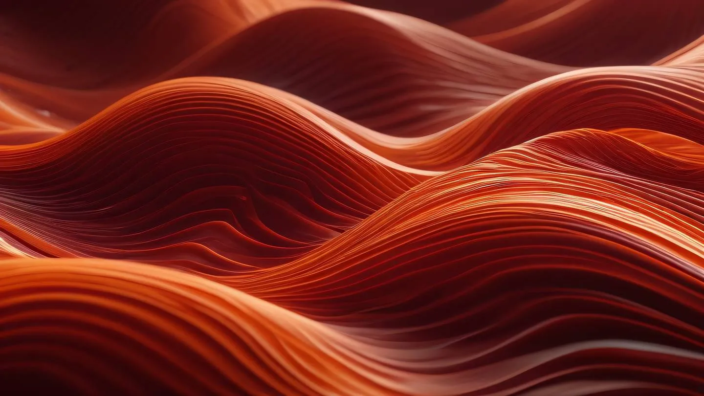 An abstract representation of flowing energy waves and circular patterns featuring bold orange and blood red colors creating a sense of dynamic movement and transformation shot from a 45-degree angle high-quality ultra-realistic cinematic 8K UHD high resolution sharp and detail