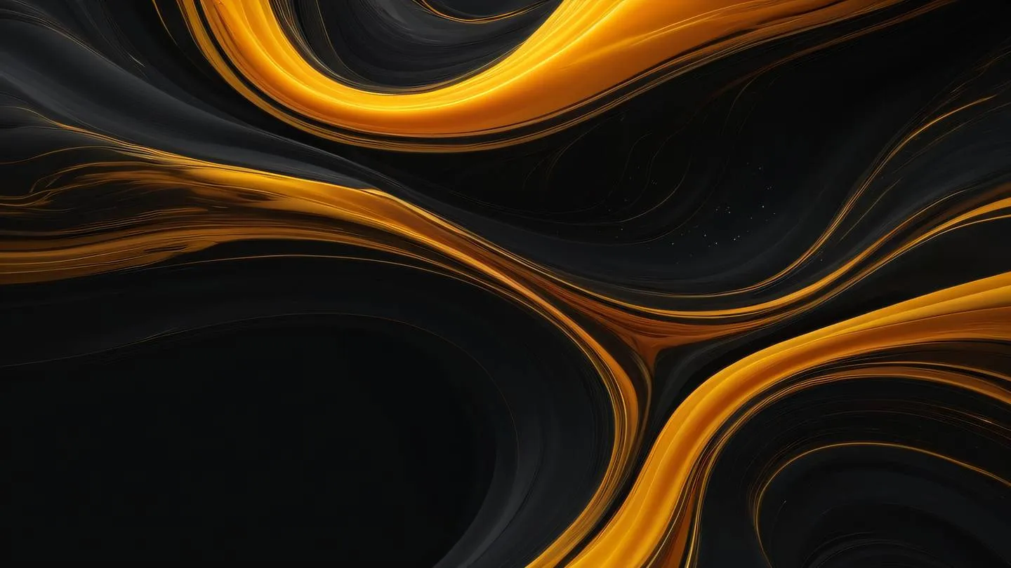 Abstract fluid motion design with flowing yellow and bright orange streams against black background dynamic swirls and waves representing smooth animations ultra-realistic cinematic 8K UHD high resolution sharp and detailed shot from directly above