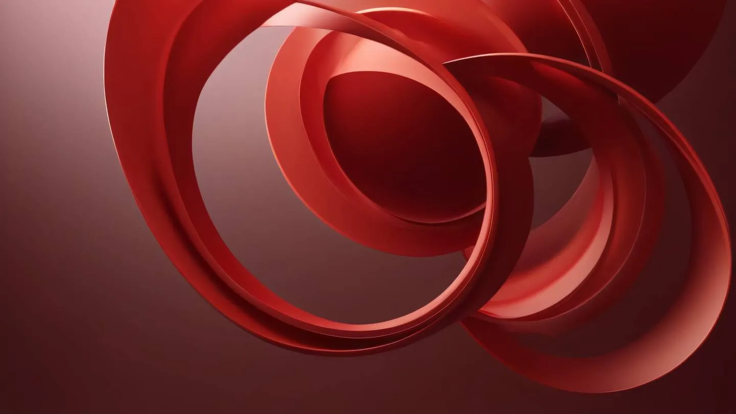 Abstract composition of perfect red and ochre circular elements in motion representing dynamic UI components with flowing gradients and soft shadows ultra-realistic cinematic 8K UHD high resolution sharp and detailed shot from a low angle