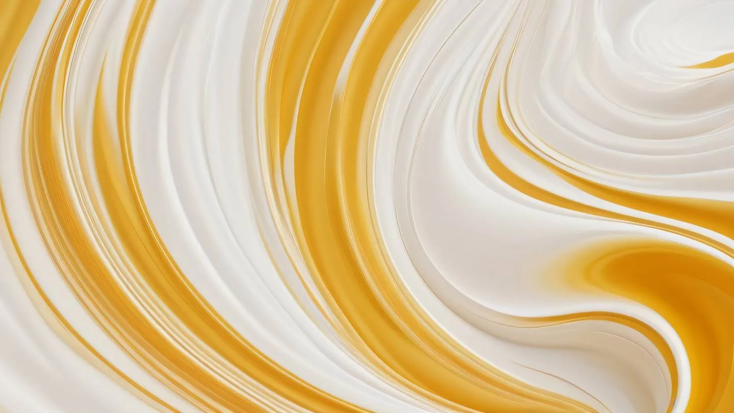 Abstract fluid motion trails forming dynamic swirls and waves butterscotch yellow and white gradient colors creating a sense of movement and flow photographed from top-down perspective high-quality ultra-realistic cinematic 8K UHD high resolution sharp and detail