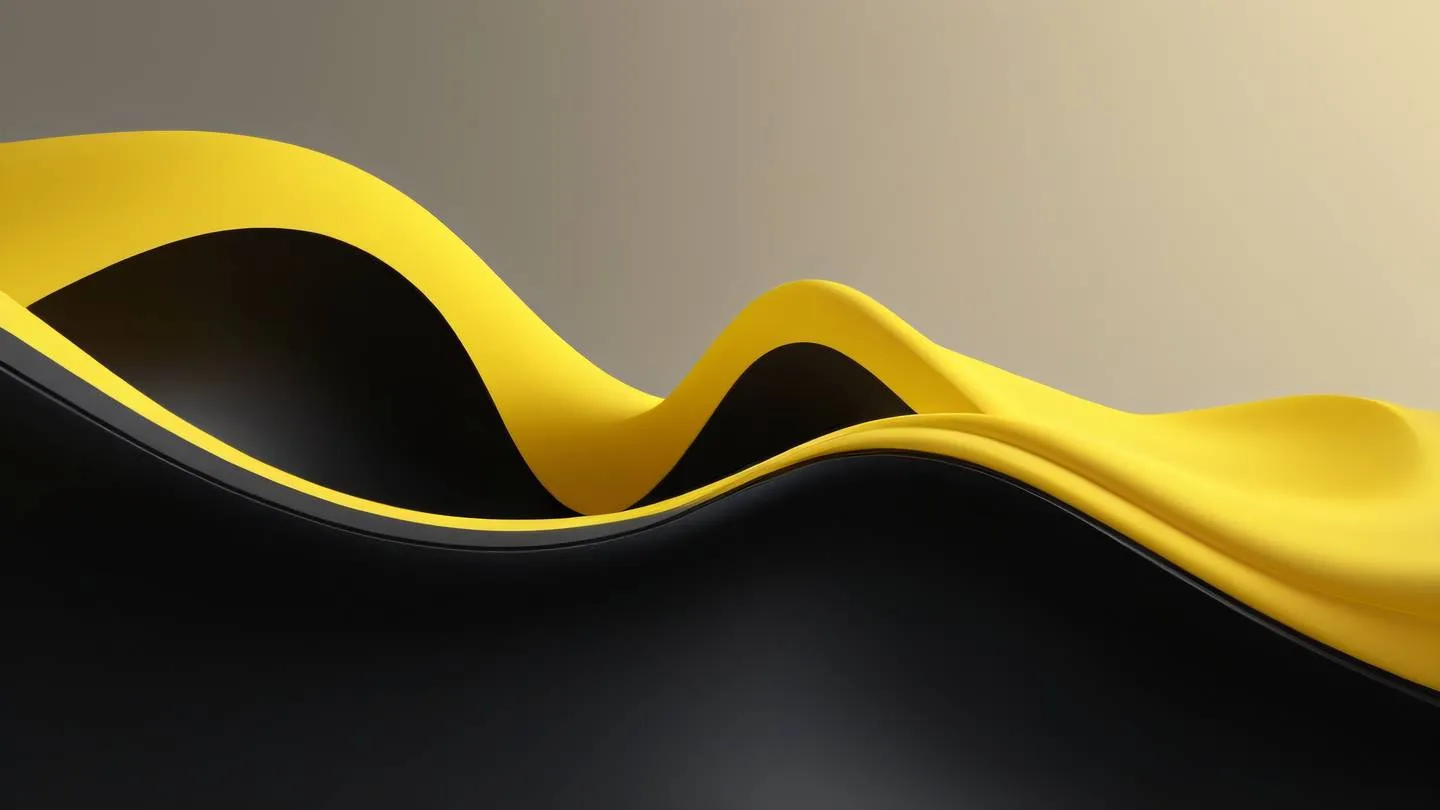 A clean minimalist abstract composition with flowing gentle curves and geometric elements featuring canary yellow and off-black gradient colors. Photographed from a frontal perspective with subtle depth high-quality ultra-realistic cinematic 8K UHD high resolution sharp and detail